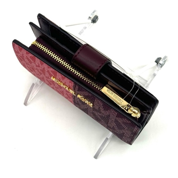 Michael Kors Medium Bifold Zip Chain Wallet Ox Blood Multi - Picture 5 of 8